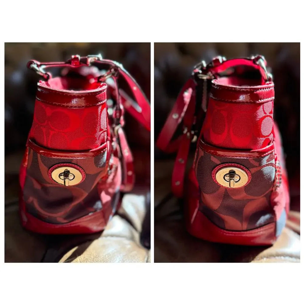 Coach Patchwork Gallery Tote Red Signature Multi-Material Bag F14004